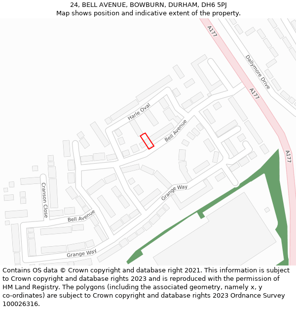 24, BELL AVENUE, BOWBURN, DURHAM, DH6 5PJ: Location map and indicative extent of plot