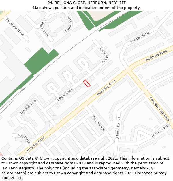 24, BELLONA CLOSE, HEBBURN, NE31 1FF: Location map and indicative extent of plot