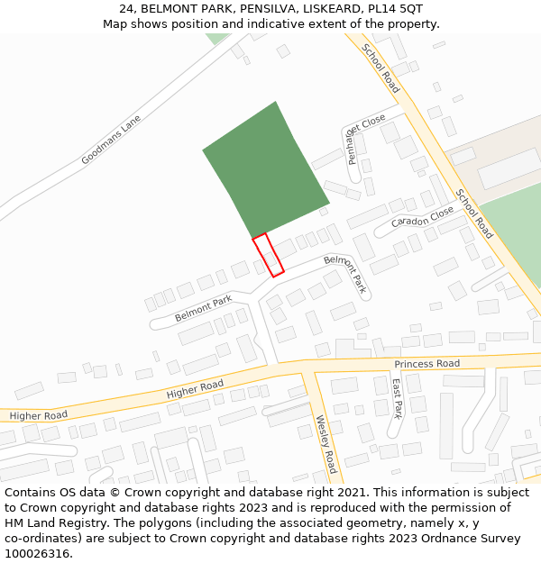 24, BELMONT PARK, PENSILVA, LISKEARD, PL14 5QT: Location map and indicative extent of plot