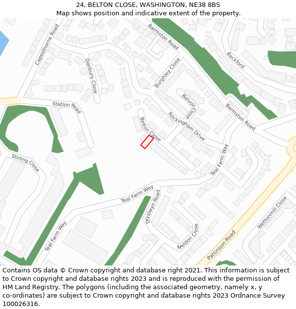 24, BELTON CLOSE, WASHINGTON, NE38 8BS: Location map and indicative extent of plot