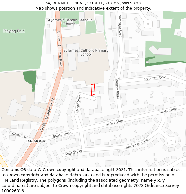 24, BENNETT DRIVE, ORRELL, WIGAN, WN5 7AR: Location map and indicative extent of plot