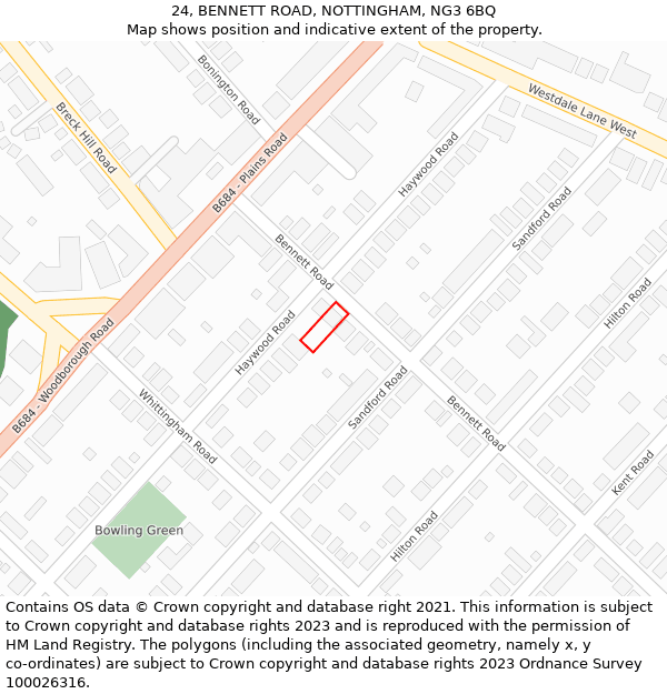 24, BENNETT ROAD, NOTTINGHAM, NG3 6BQ: Location map and indicative extent of plot