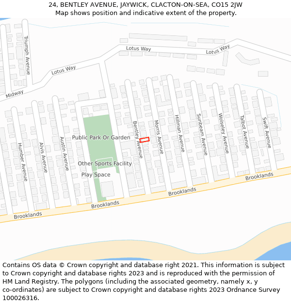 24, BENTLEY AVENUE, JAYWICK, CLACTON-ON-SEA, CO15 2JW: Location map and indicative extent of plot