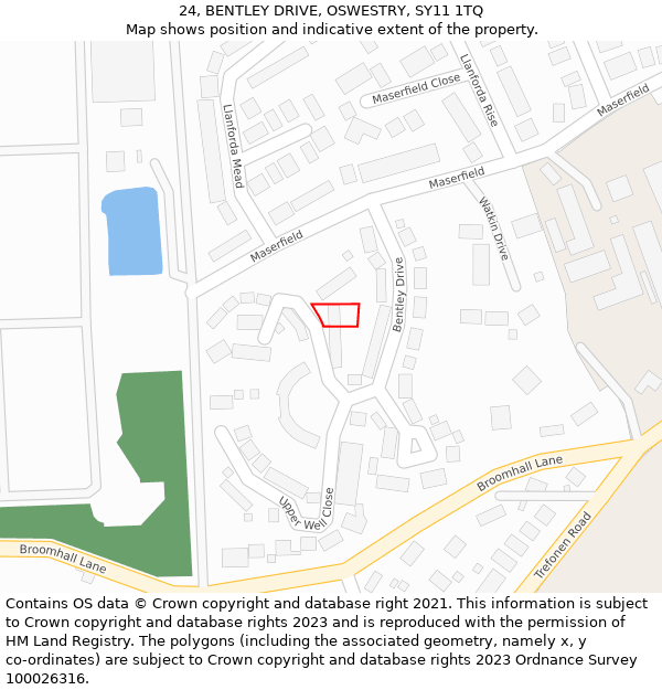 24, BENTLEY DRIVE, OSWESTRY, SY11 1TQ: Location map and indicative extent of plot