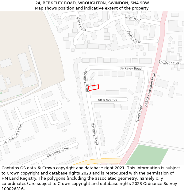 24, BERKELEY ROAD, WROUGHTON, SWINDON, SN4 9BW: Location map and indicative extent of plot