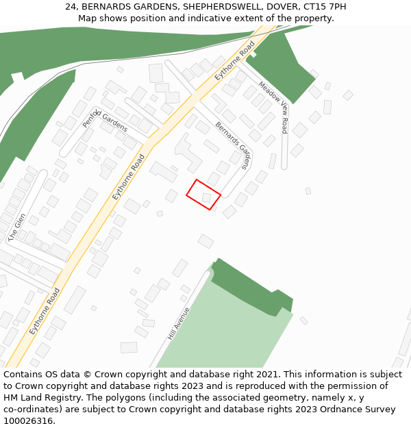24, BERNARDS GARDENS, SHEPHERDSWELL, DOVER, CT15 7PH: Location map and indicative extent of plot