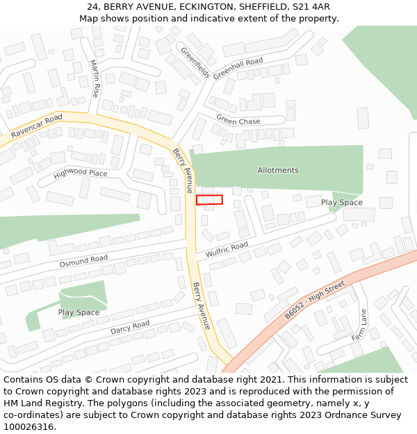24, BERRY AVENUE, ECKINGTON, SHEFFIELD, S21 4AR: Location map and indicative extent of plot