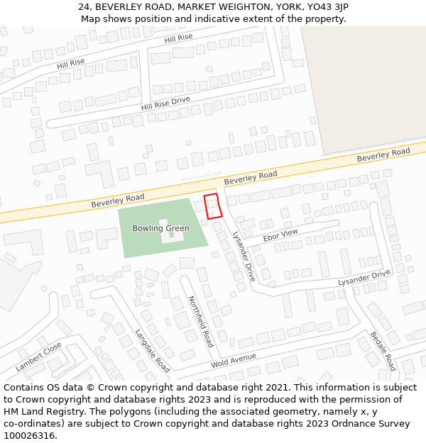 24, BEVERLEY ROAD, MARKET WEIGHTON, YORK, YO43 3JP: Location map and indicative extent of plot