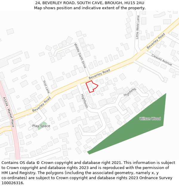 24, BEVERLEY ROAD, SOUTH CAVE, BROUGH, HU15 2AU: Location map and indicative extent of plot