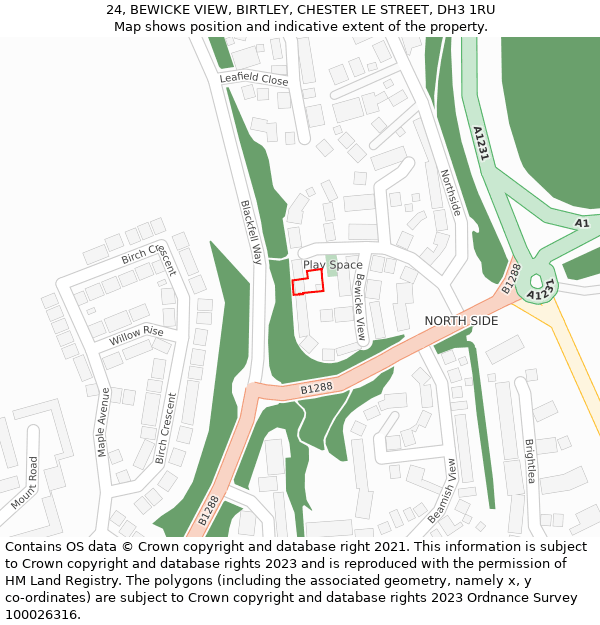24, BEWICKE VIEW, BIRTLEY, CHESTER LE STREET, DH3 1RU: Location map and indicative extent of plot