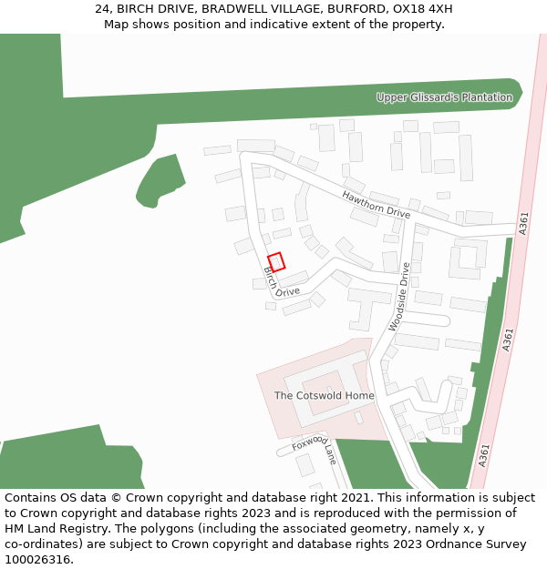 24, BIRCH DRIVE, BRADWELL VILLAGE, BURFORD, OX18 4XH: Location map and indicative extent of plot