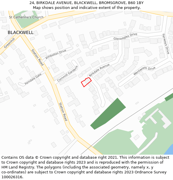 24, BIRKDALE AVENUE, BLACKWELL, BROMSGROVE, B60 1BY: Location map and indicative extent of plot