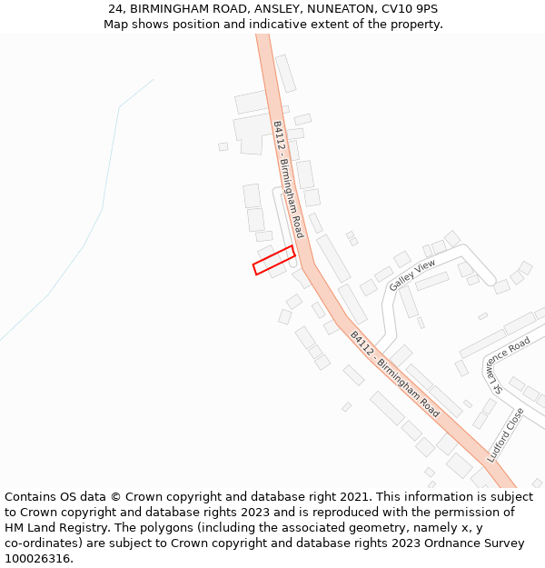 24, BIRMINGHAM ROAD, ANSLEY, NUNEATON, CV10 9PS: Location map and indicative extent of plot