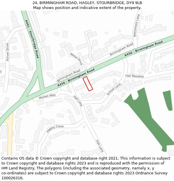 24, BIRMINGHAM ROAD, HAGLEY, STOURBRIDGE, DY9 9LB: Location map and indicative extent of plot