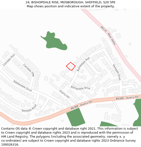 24, BISHOPDALE RISE, MOSBOROUGH, SHEFFIELD, S20 5PE: Location map and indicative extent of plot
