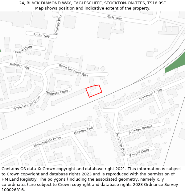 24, BLACK DIAMOND WAY, EAGLESCLIFFE, STOCKTON-ON-TEES, TS16 0SE: Location map and indicative extent of plot