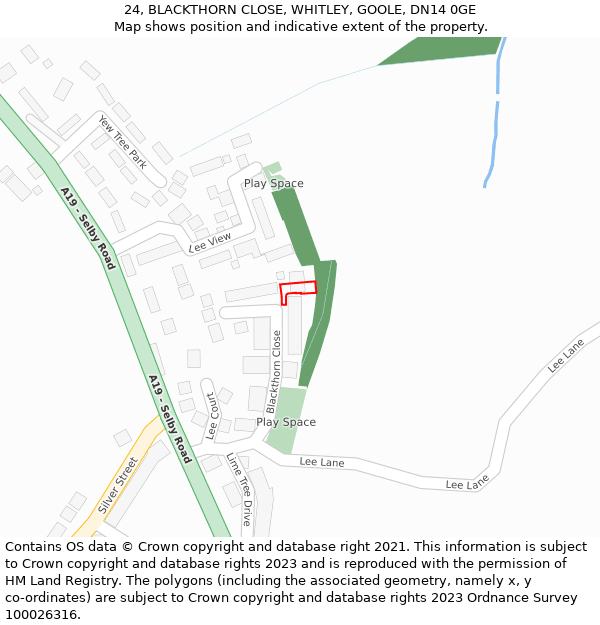 24, BLACKTHORN CLOSE, WHITLEY, GOOLE, DN14 0GE: Location map and indicative extent of plot