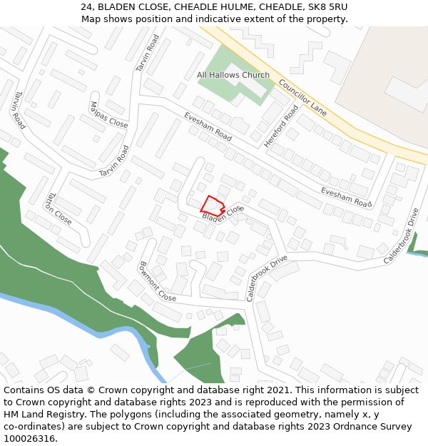 24, BLADEN CLOSE, CHEADLE HULME, CHEADLE, SK8 5RU: Location map and indicative extent of plot