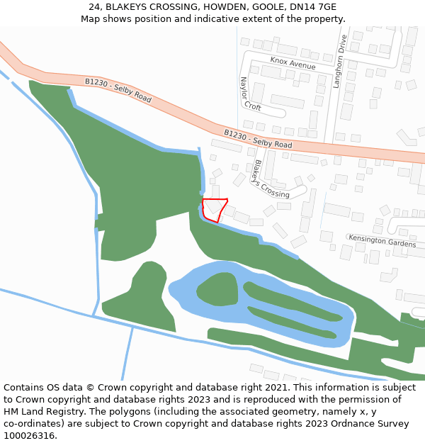24, BLAKEYS CROSSING, HOWDEN, GOOLE, DN14 7GE: Location map and indicative extent of plot