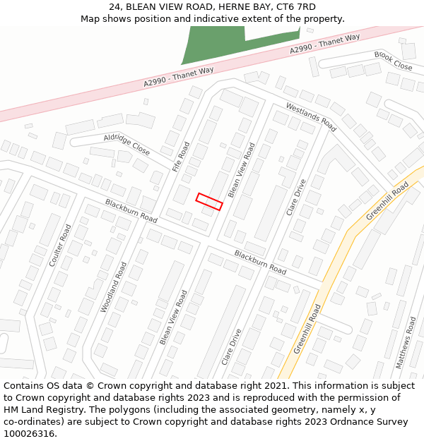 24, BLEAN VIEW ROAD, HERNE BAY, CT6 7RD: Location map and indicative extent of plot