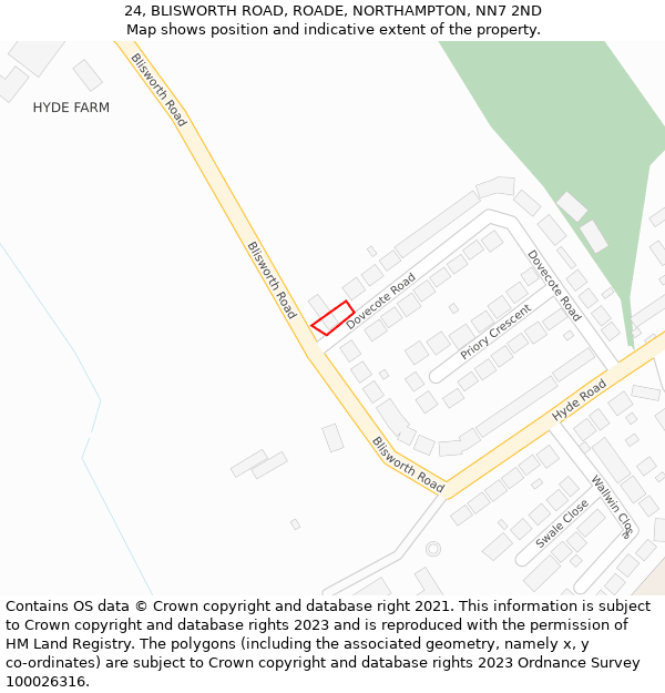 24, BLISWORTH ROAD, ROADE, NORTHAMPTON, NN7 2ND: Location map and indicative extent of plot