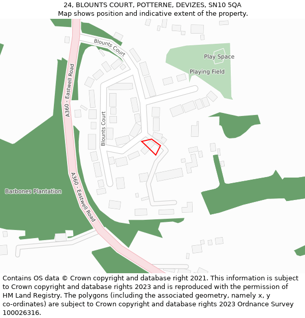 24, BLOUNTS COURT, POTTERNE, DEVIZES, SN10 5QA: Location map and indicative extent of plot