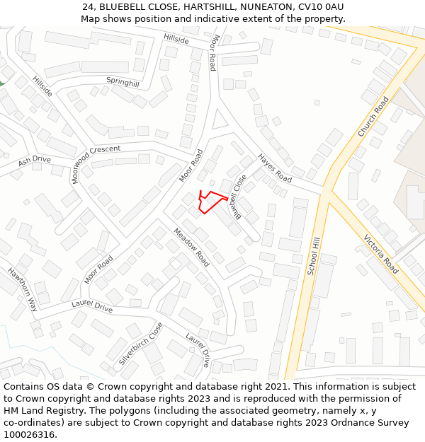 24, BLUEBELL CLOSE, HARTSHILL, NUNEATON, CV10 0AU: Location map and indicative extent of plot