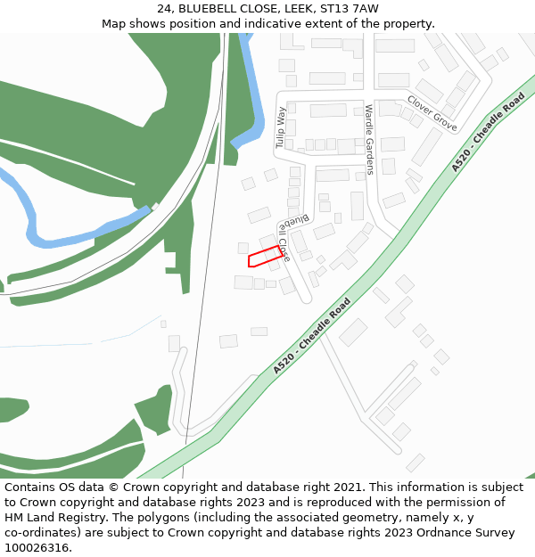 24, BLUEBELL CLOSE, LEEK, ST13 7AW: Location map and indicative extent of plot