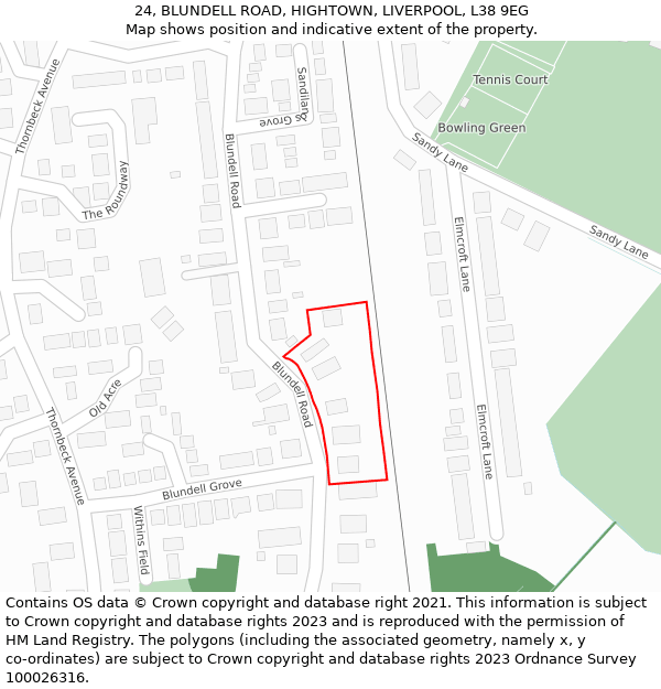 24, BLUNDELL ROAD, HIGHTOWN, LIVERPOOL, L38 9EG: Location map and indicative extent of plot