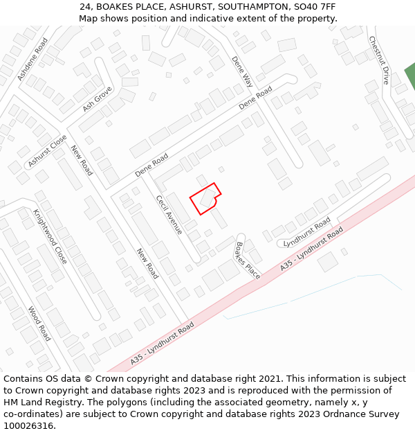 24, BOAKES PLACE, ASHURST, SOUTHAMPTON, SO40 7FF: Location map and indicative extent of plot