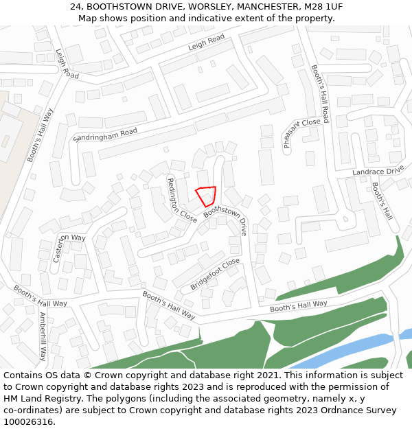 24, BOOTHSTOWN DRIVE, WORSLEY, MANCHESTER, M28 1UF: Location map and indicative extent of plot