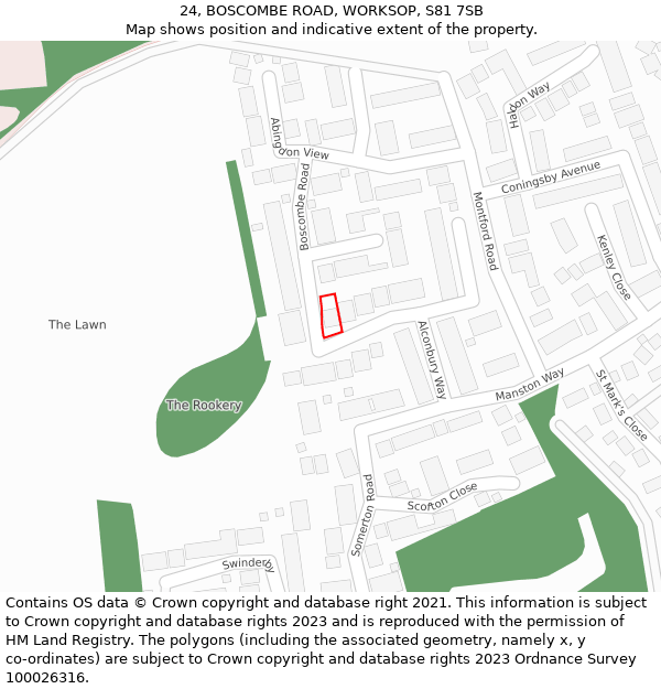 24, BOSCOMBE ROAD, WORKSOP, S81 7SB: Location map and indicative extent of plot