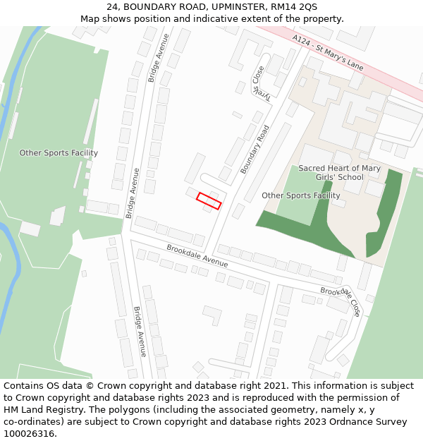 24, BOUNDARY ROAD, UPMINSTER, RM14 2QS: Location map and indicative extent of plot