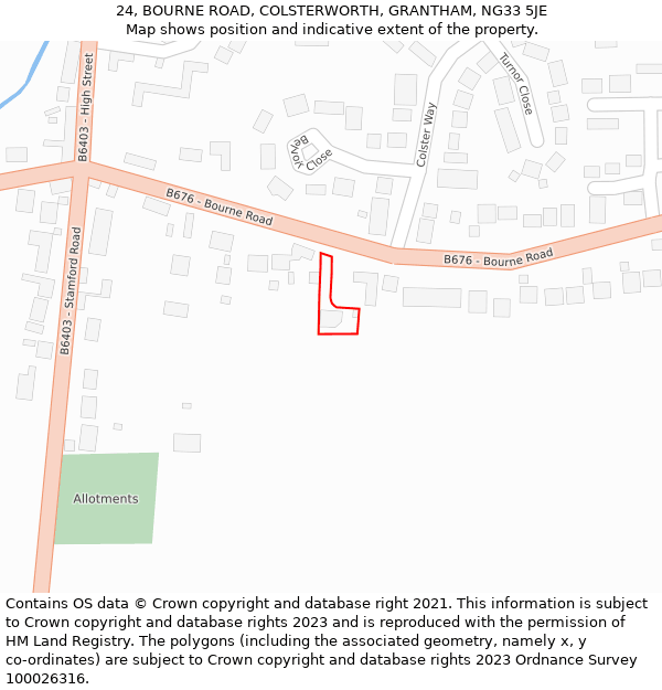 24, BOURNE ROAD, COLSTERWORTH, GRANTHAM, NG33 5JE: Location map and indicative extent of plot