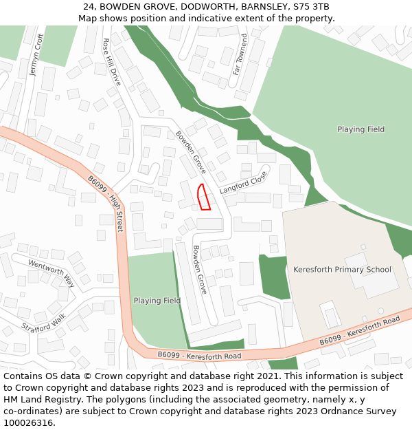 24, BOWDEN GROVE, DODWORTH, BARNSLEY, S75 3TB: Location map and indicative extent of plot