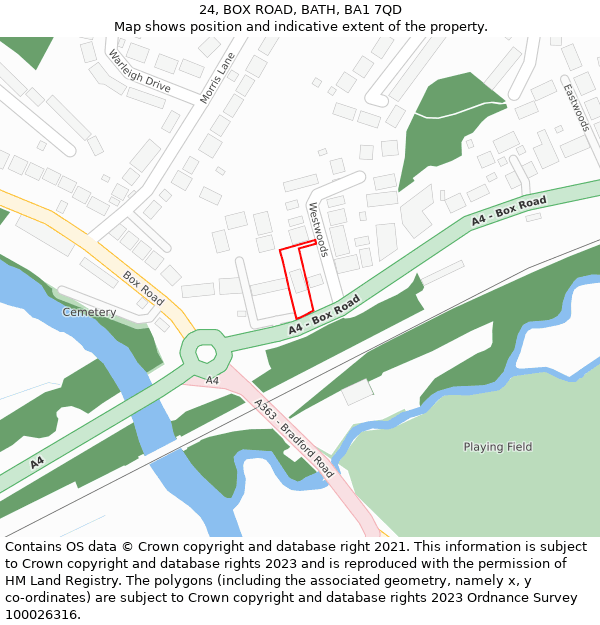 24, BOX ROAD, BATH, BA1 7QD: Location map and indicative extent of plot