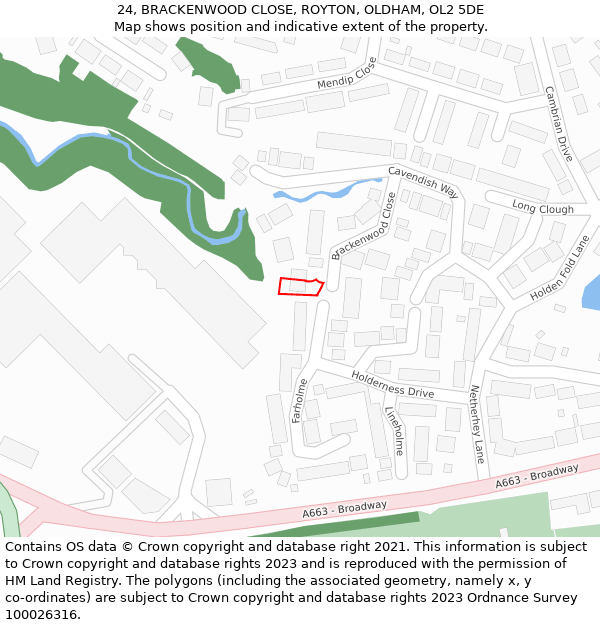 24, BRACKENWOOD CLOSE, ROYTON, OLDHAM, OL2 5DE: Location map and indicative extent of plot