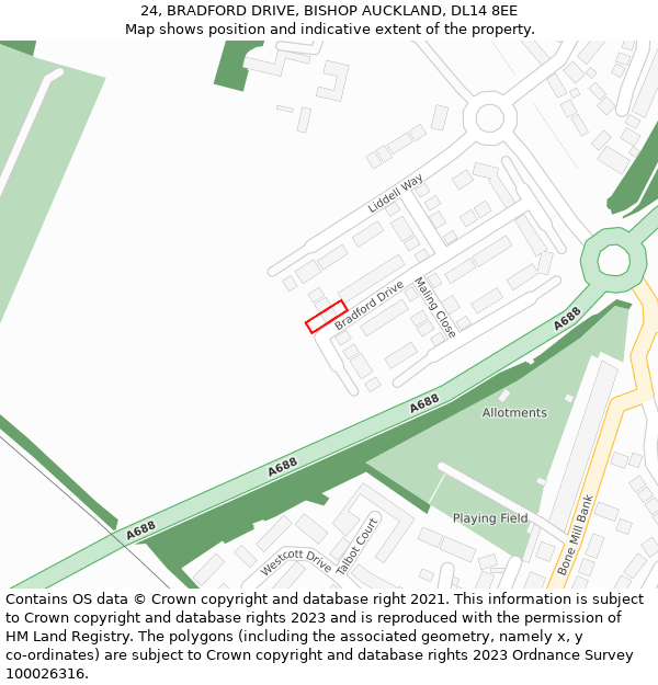 24, BRADFORD DRIVE, BISHOP AUCKLAND, DL14 8EE: Location map and indicative extent of plot