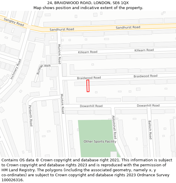 24, BRAIDWOOD ROAD, LONDON, SE6 1QX: Location map and indicative extent of plot