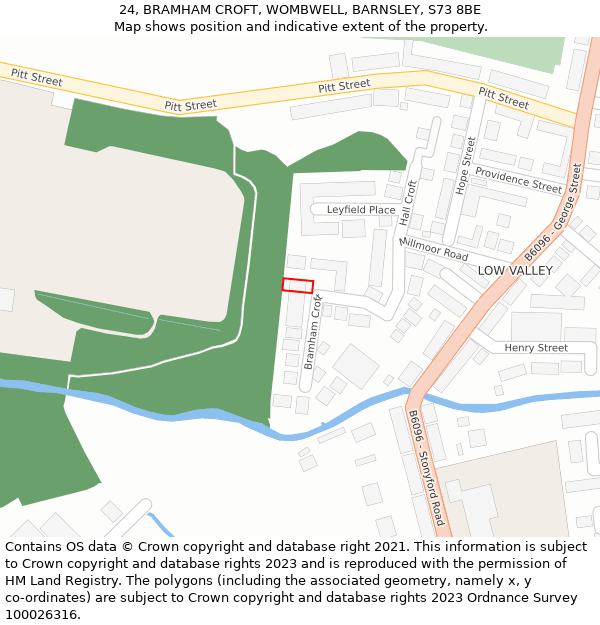 24, BRAMHAM CROFT, WOMBWELL, BARNSLEY, S73 8BE: Location map and indicative extent of plot