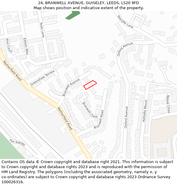 24, BRANWELL AVENUE, GUISELEY, LEEDS, LS20 9FD: Location map and indicative extent of plot