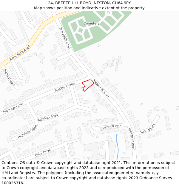 24, BREEZEHILL ROAD, NESTON, CH64 9PY: Location map and indicative extent of plot