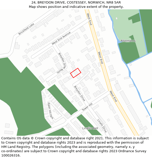 24, BREYDON DRIVE, COSTESSEY, NORWICH, NR8 5AR: Location map and indicative extent of plot