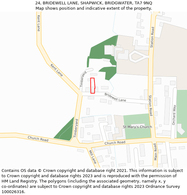 24, BRIDEWELL LANE, SHAPWICK, BRIDGWATER, TA7 9NQ: Location map and indicative extent of plot