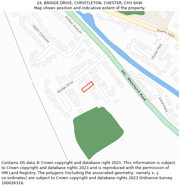 24, BRIDGE DRIVE, CHRISTLETON, CHESTER, CH3 6AW: Location map and indicative extent of plot