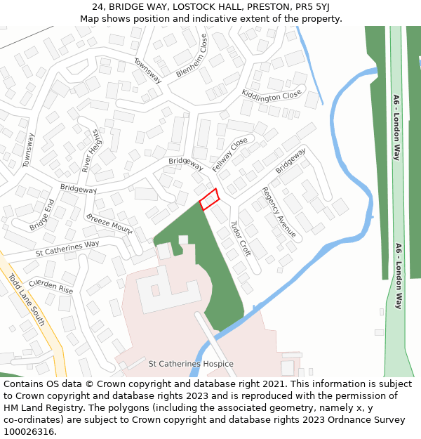 24, BRIDGE WAY, LOSTOCK HALL, PRESTON, PR5 5YJ: Location map and indicative extent of plot