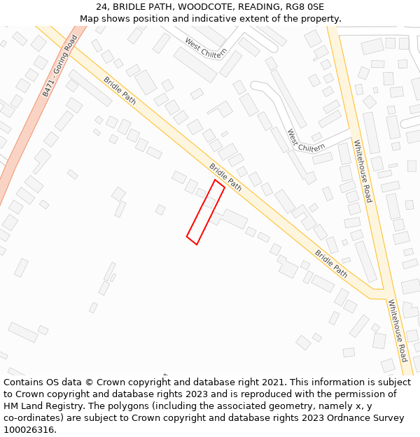 24, BRIDLE PATH, WOODCOTE, READING, RG8 0SE: Location map and indicative extent of plot