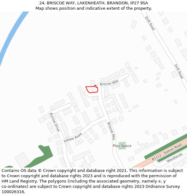 24, BRISCOE WAY, LAKENHEATH, BRANDON, IP27 9SA: Location map and indicative extent of plot