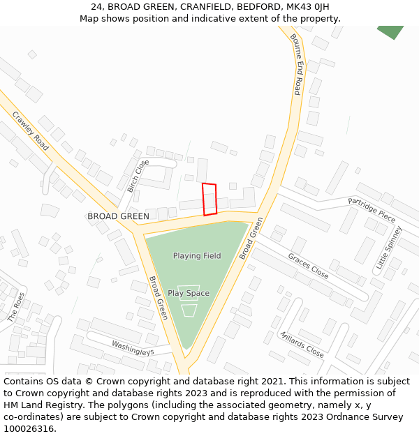 24, BROAD GREEN, CRANFIELD, BEDFORD, MK43 0JH: Location map and indicative extent of plot