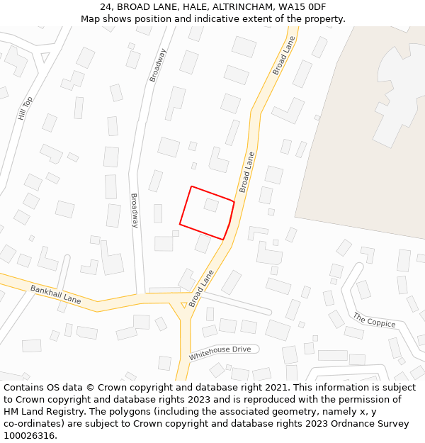 24, BROAD LANE, HALE, ALTRINCHAM, WA15 0DF: Location map and indicative extent of plot